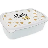 MuchoWow Broodtrommel Wit - Lunchbox - Brooddoos - Jubileum - Goud - 18 jaar versieringen - 18x12x6 cm - Volwassenen