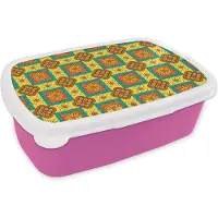 MuchoWow Broodtrommel Roze - Lunchbox - Brooddoos - Patchwork - Retro - Bloemen - Design - 18x12x6 cm - Kinderen - Meisje