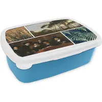 MuchoWow Broodtrommel Blauw - Lunchbox - Brooddoos - Collage - Rembrandt - Planten - 18x12x6 cm - Kinderen - Jongen