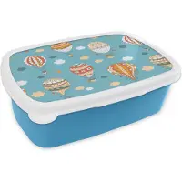 MuchoWow Broodtrommel Blauw - Lunchbox - Brooddoos - Retro - Luchtballon - Pastel - Kinderen - Design - 18x12x6 cm - Kinderen - Jongen