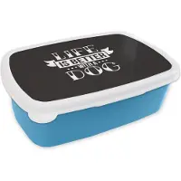 MuchoWow Broodtrommel Blauw - Lunchbox - Brooddoos - Quotes - Life is better with a dog - Hond - Spreuken - 18x12x6 cm - Kinderen - Jongen