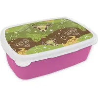 MuchoWow Broodtrommel Roze - Lunchbox - Brooddoos - Stier - Zodiac - Groen - Patroon - 18x12x6 cm - Kinderen - Meisje
