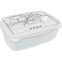 MuchoWow Broodtrommel Wit - Lunchbox - Brooddoos - Stadskaart – Plattegrond – België – Zwart Wit – Genk – Kaart - 18x12x6 cm - Volwassenen