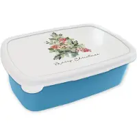 MuchoWow Broodtrommel Blauw - Lunchbox - Brooddoos - Kerstboom - Waterverf - Quote - 18x12x6 cm - Kinderen - Jongen