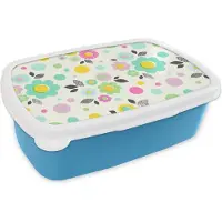 MuchoWow Broodtrommel Blauw - Lunchbox - Brooddoos - Patronen - Bloemen - Bladeren - 18x12x6 cm - Kinderen - Jongen