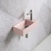 Guido Gusto Fonteinset Mia 40.5x20x10.5cm mat roze rechts inclusief fontein kraan, sifon en afvoerplug RVS