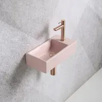Guido Gusto Fonteinset Mia 40.5x20x10.5cm mat roze rechts inclusief fontein kraan, sifon en afvoerplug mat rose goud
