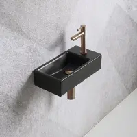Guido Gusto Fonteinset Mia 40.5x20x10.5cm mat zwart rechts inclusief fontein kraan, sifon en afvoerplug copper