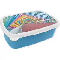 MuchoWow Broodtrommel Blauw - Lunchbox - Brooddoos - Regenboog kunstwerk - 18x12x6 cm - Kinderen - Jongen