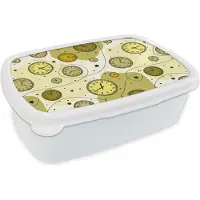MuchoWow Broodtrommel Wit - Lunchbox - Brooddoos - Retro - Klok - Patronen - Stippen - 18x12x6 cm - Volwassenen