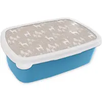 MuchoWow Broodtrommel Blauw - Lunchbox - Brooddoos - Patronen - Hert - Wit - Beige - 18x12x6 cm - Kinderen - Jongen