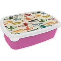 MuchoWow Broodtrommel Roze - Lunchbox - Brooddoos - Patronen - Vliegtuig - Retro - Jongens - Kinderen - Kids - Jongetje - 18x12x6 cm - Kinderen - Meisje