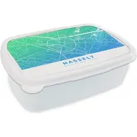 MuchoWow Broodtrommel Wit - Lunchbox - Brooddoos - Stadskaart - Hasselt - Blauw - België - 18x12x6 cm - Volwassenen