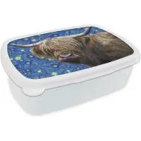MuchoWow Broodtrommel Wit - Lunchbox - Brooddoos - Schotse hooglander - Sterrennacht - Van Gogh - 18x12x6 cm - Volwassenen