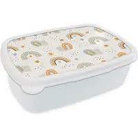 MuchoWow Broodtrommel Wit - Lunchbox - Brooddoos - Dieren - Patronen - Regenboog - Bloemen - Patronen - 18x12x6 cm - Volwassenen