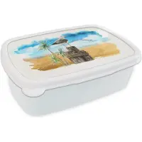 MuchoWow Broodtrommel Wit - Lunchbox - Brooddoos - Vogel - Paal - Strand - 18x12x6 cm - Volwassenen