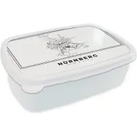MuchoWow Broodtrommel Wit - Lunchbox - Brooddoos - Stadskaart – Zwart Wit - Kaart – Nürnberg – Duitsland – Plattegrond - 18x12x6 cm - Volwassenen