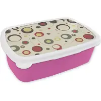 MuchoWow Broodtrommel Roze - Lunchbox - Brooddoos - Cirkel - Lijn - Design - 18x12x6 cm - Kinderen - Meisje