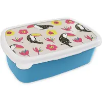 MuchoWow Broodtrommel Blauw - Lunchbox - Brooddoos - Patronen - Vogel - Bloemen - 18x12x6 cm - Kinderen - Jongen
