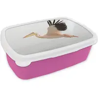 MuchoWow Broodtrommel Roze - Lunchbox - Brooddoos - Roze pelikaan tijdens de vlucht - 18x12x6 cm - Kinderen - Meisje