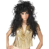 California Costumes - Lange zwarte gekrulde pruik voor vrouwen