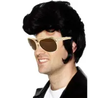 Smiffys Elvis verkleed set pruik zwart en gouden Elvis bril voor heren - Rock and Roll thema uit de jaren 50 en 60