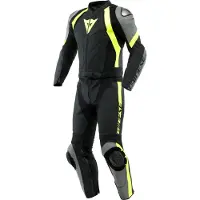 Dainese Avro 4, leren pak 2st. ,Mat-Zwart/Neon-Rood/Wit ,50