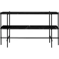 Gubi TS Console bijzettafel 120x30x72 cm black marquina marble, zwart onderstel, 2 marmeren planken