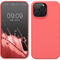 Kwmobile telefoonhoesje geschikt voor Apple iPhone 14 Pro Max - Hoesje met siliconen coating - Smartphone case in neon koraal