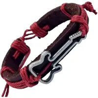 Rhylane – Armband Met Gitaar – Bruin Leder en Rood Touw – 17.5 + 14 cm