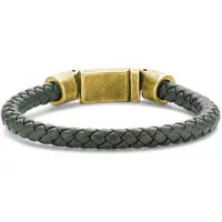 Frank 1967 7FB-0614-20 Leren Armband - Heren - Gevlochten - 6,2 mm Dikte - Stalen Goudkleurig Slot - 10,7 mm Breed - Leer - 20 cm - Donker Groen