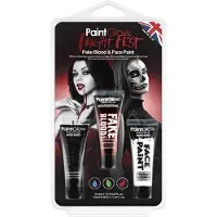 PaintGlow Halloween Fake Blood & Face & body paint - Halloween - Schmink - Make up - zwart - wit - rood - 12 ml - 3 stuks