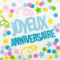 Boland - Tableware - Servetten Joyeux Anniversaire Confetti 33x33cm - Papier - 12 Stuks