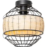QAZQA Oosterse plafondlamp zwart met rotan 25 cm - Emir
