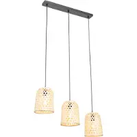 QAZQA Oosterse hanglamp zwart met bamboe 3-lichts - Rayan