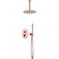 Guido Gusto Thermostatische Inbouw regendouche met plafond arm 25cm douchekop mat rosé ovaal