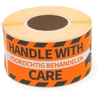 Raadhuis gevaar etiketten - HANDLE WITH CARE - oranje/zwart etiket - 250 stuks - sticker waarschuwing