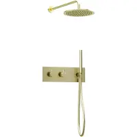 Guido Gusto Inbouw regendouche met wandarm 30cm douchekop mat goud tweeknops bediening