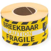 Raadhuis Gevaaretiket 46x125mm rol 250 stuks Fragile caution EN/NL geel - 2 stuks