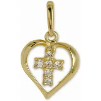 New Bling 9NBSAM-G210460 Gouden Hanger - Dames - Hartje - Bedel - Kruis - Zirkonia - 9,7 x 9, mm - 14 Karaat - Goud