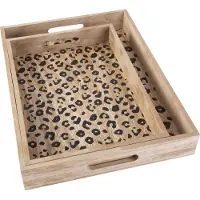 COSY&TRENDY Cosy & Trendy Dienblad Leopard - Set van 2 - Natuur hout - 40x30x5cm