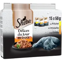 Sheba 4x Delices du jour gevogelte in saus- 15x 50g ( 5x kip -5x gevogelte - 5x kalkoen)