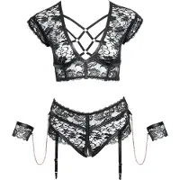 Cotelli collection Bondage Curvy Bondage Beha Set met Jarretel Open Slip