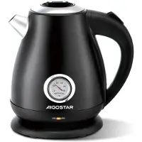 Aigostar 30a0r - Retro Waterkoker - Met Thermometer - 2200w - 1,7 Liter - Rvs - Zwart