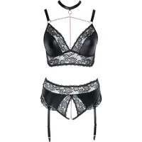 Cottelli Curves - lingerie set - glanzend effect - zwart - 3XL