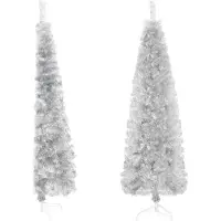 vidaXL Kunstkerstboom half met standaard smal 180 cm zilverkleurig