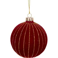 COSY&TRENDY Cosy & Trendy Kerst - Kerstballen - Set van 2 - Glitter - Strepen - Bordeaux - D8cm - Glas