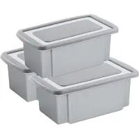 Sunware 3x stuks opslagbox kunststof 7 liter grijs 38 x 21 x 14 cm met afsluitbare deksel