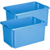 Sunware opslagbox Nesta - 2x - kunststof - 51 liter - blauw - 59 x 39 x 29 cm - stapelbaar