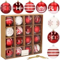 Springos Kerstballen 16 stuks 8 cm Rood/Wit